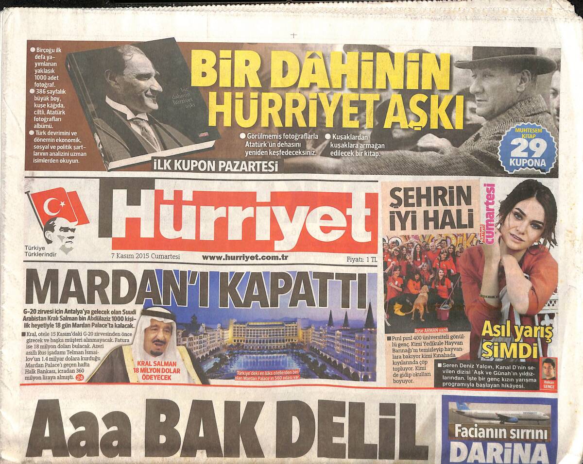 Hürriyet Gazetesi 7 Kasım 2015 - Kral Salman 18 Milyon Dolar Ödeyecek GZ159560 - 1