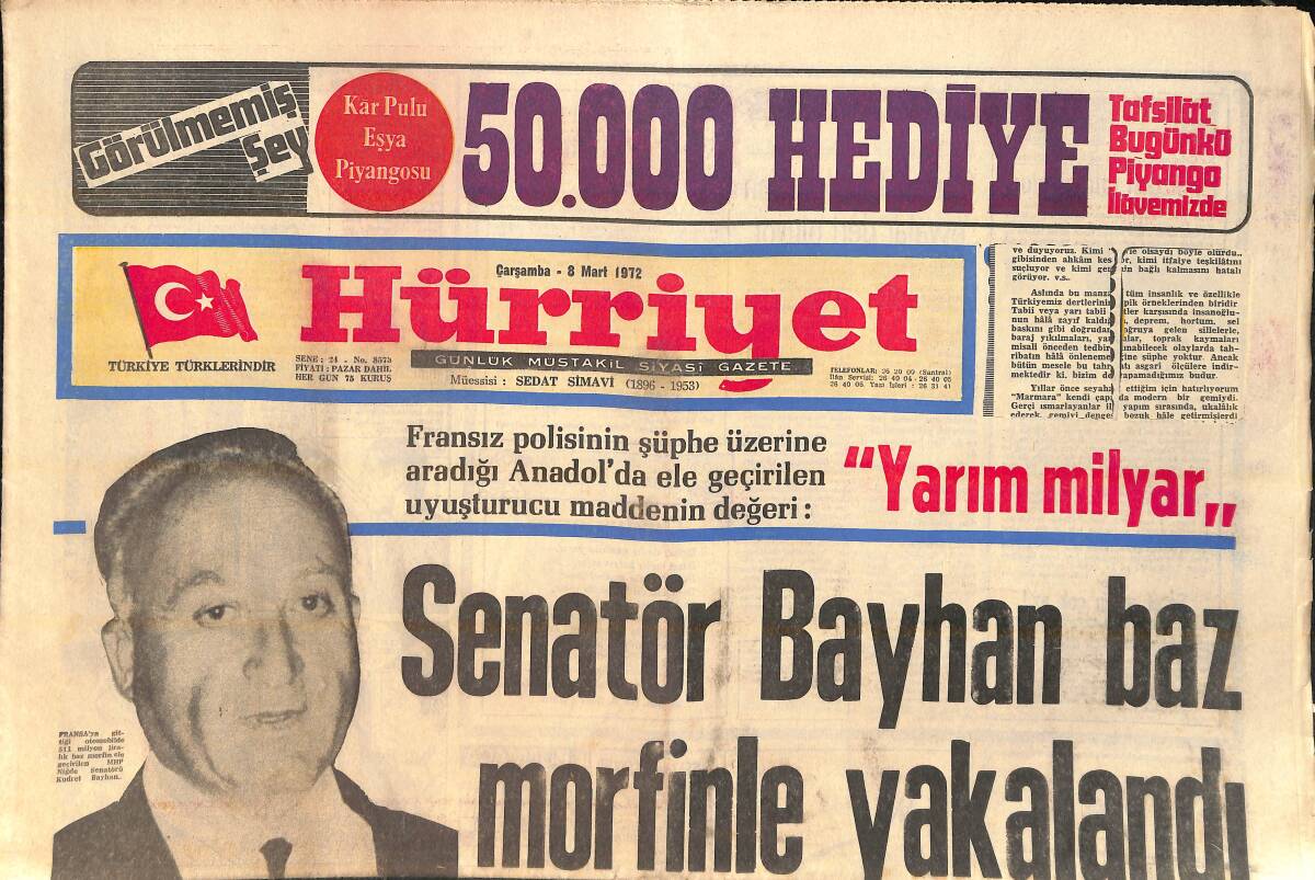 Hürriyet Gazetesi 7 Mart 1972 - İngiltere'de Timothy Gibiİki Çocuk Hapsi İstedi - Batan Marmara'dan Sızan Mazot Tehlike Yaratıyor GZ156723 - 1