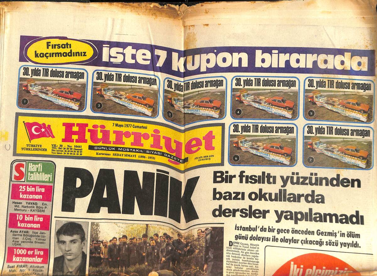 Hürriyet Gazetesi 7 Mayıs 1977 - Kontenjanlar AP Ve CHP'DE Huzursuzluk Yarattı - İsrail Kazdığı Kuyuya Düştü GZ142252 - 1
