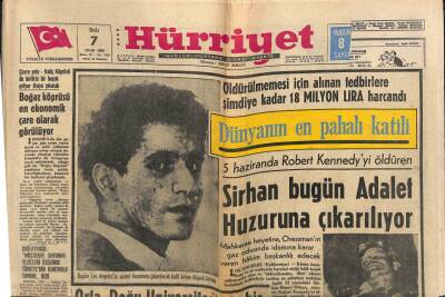 Hürriyet Gazetesi 7 Ocak 1969 - 5 Haziranda Robert Kennedyyi Öldüren Sirhan Bugün Adalet Huzuruna Çıkarılıyor GZ77617 - 1