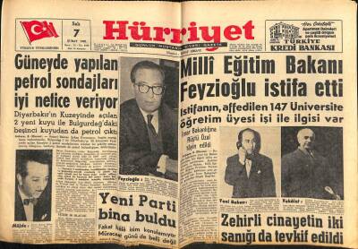 Hürriyet Gazetesi 7 Şubat 1961 - Milli Eğitim Bakanı Feyzioğlu İstifa Etti GZ67450 - 1
