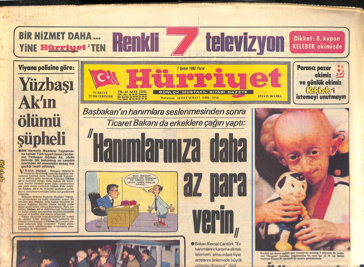 Hürriyet Gazetesi 7 Şubat 1982 - Güney Kutbuna İlk Ayak Basan Türk - Oscar Adayları Belli Oldu GZ3140 - 1