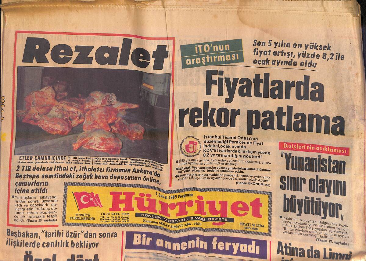 Hürriyet Gazetesi 7 Şubat 1985 - İlk Raunt Galatasaray'ın - Amik Ovası Göl Oldu GZ156008 - 1