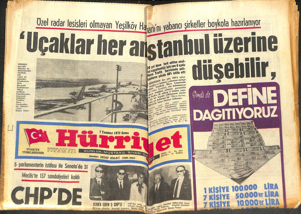 Hürriyet Gazetesi 7 Temmuz 1972 - İstanbul'da Bazı Evlerin Zemin Katlarını Su Bastı - CHP'de Çözülme Başladı GZ142450 - 1