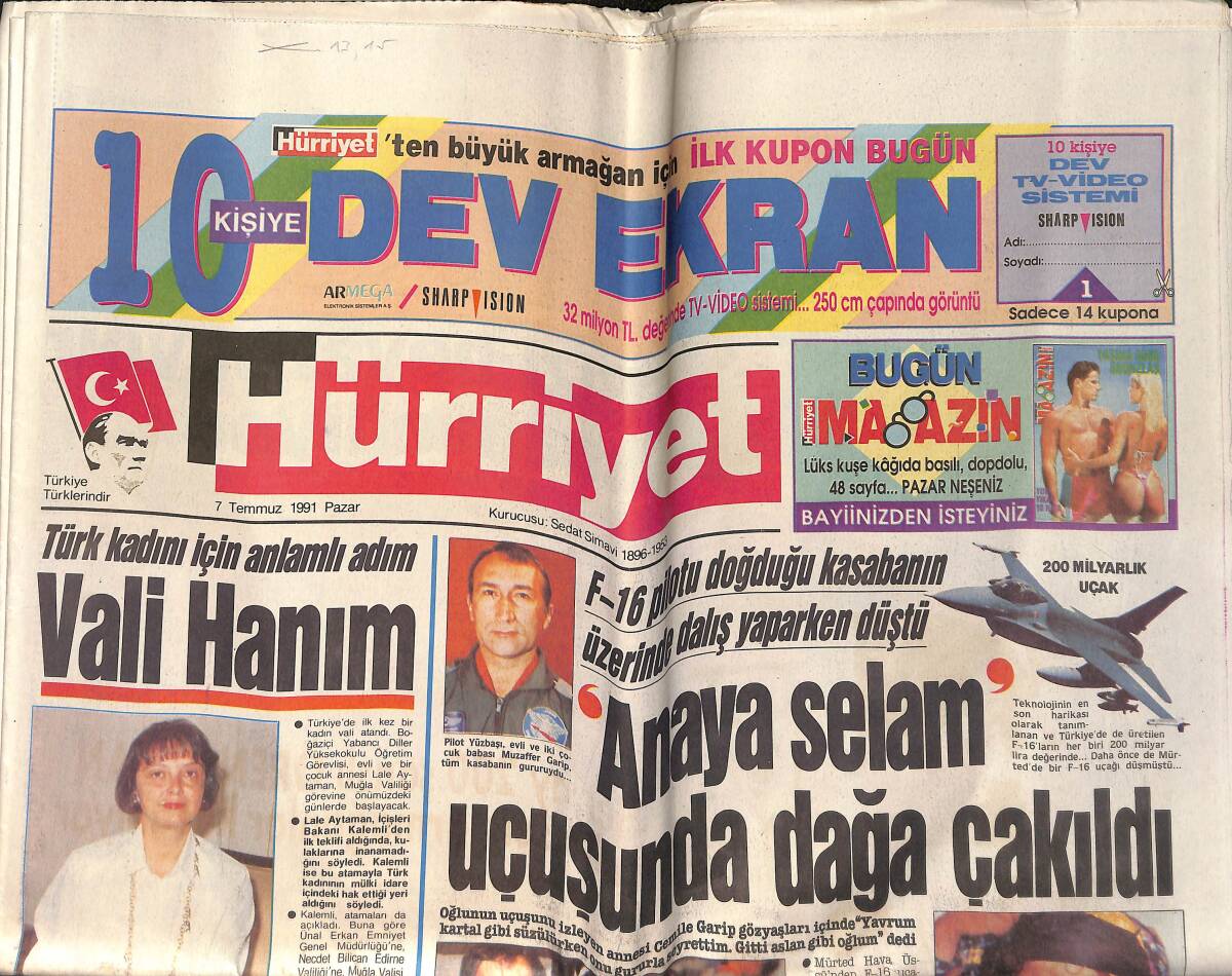 Hürriyet Gazetesi 7 Temmuz 1991 - İtalyan Fırtınası Estefan Çeşmelileri Büyüledi - Zerrin'in Gecesi - Hacı Sabancı'nın Oğlu Evlendi GZ153341 - 1