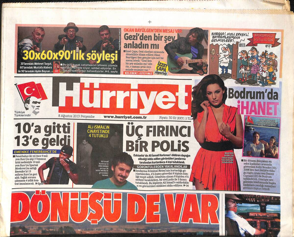 Hürriyet Gazetesi 8 Ağustos 2013 - Tarkan'ın Konser Gelirinin Yarısı Bağış - Sedat Umran Vefat Etti GZ159596 - 1
