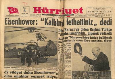Hürriyet Gazetesi 8 Aralık 1959 - Eisenhower Kalbimi Fethettiniz dedi GZ72550 - 1