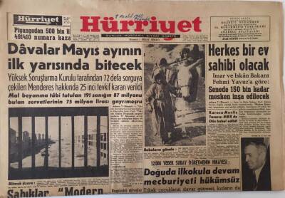 Hürriyet Gazetesi 8 Aralık 1960 - Davalar Mayıs Ayının İlk Yarısına Bitecek , Menderes 72 Defa Sorguya Çekildi GZ16534 - 2