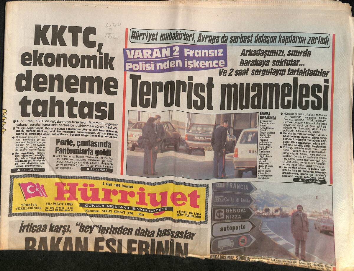 Hürriyet Gazetesi 8 Aralık 1986 - KKTC Ekonomik Deneme Tahtası - Fener Oynadı Beşiktaş Kazandı GZ160906 - 1