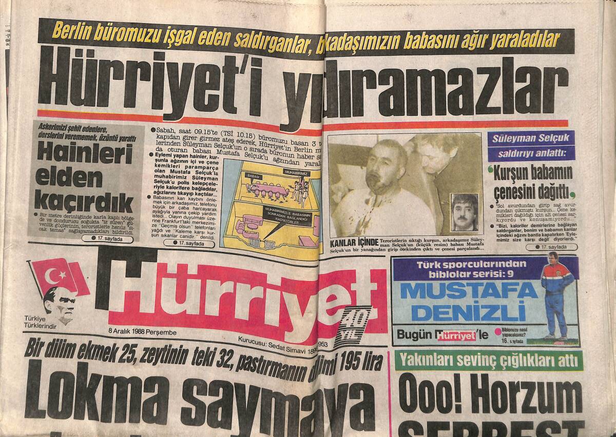 Hürriyet Gazetesi 8 Aralık 1988 - Gorbaçev'den Kardeşliğe Çağrı - ANAP , Ateş Püskürüyor GZ149557 - 1
