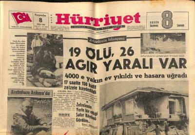 Hürriyet Gazetesi 8 Ekim 1964 - Marmara Bölgesindeki Zelzelenin Bilançosu 19 Ölü , 26 Yaralı Var GZ81922 - 1