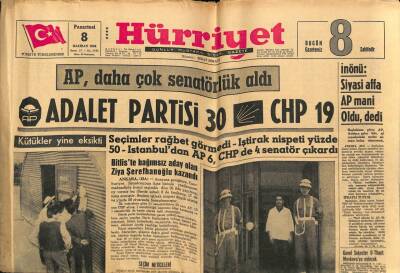 Hürriyet Gazetesi 8 Haziran 1964 - İnönü Siyasi Affa AP Mani Oldu , dedi GZ68763 - 2
