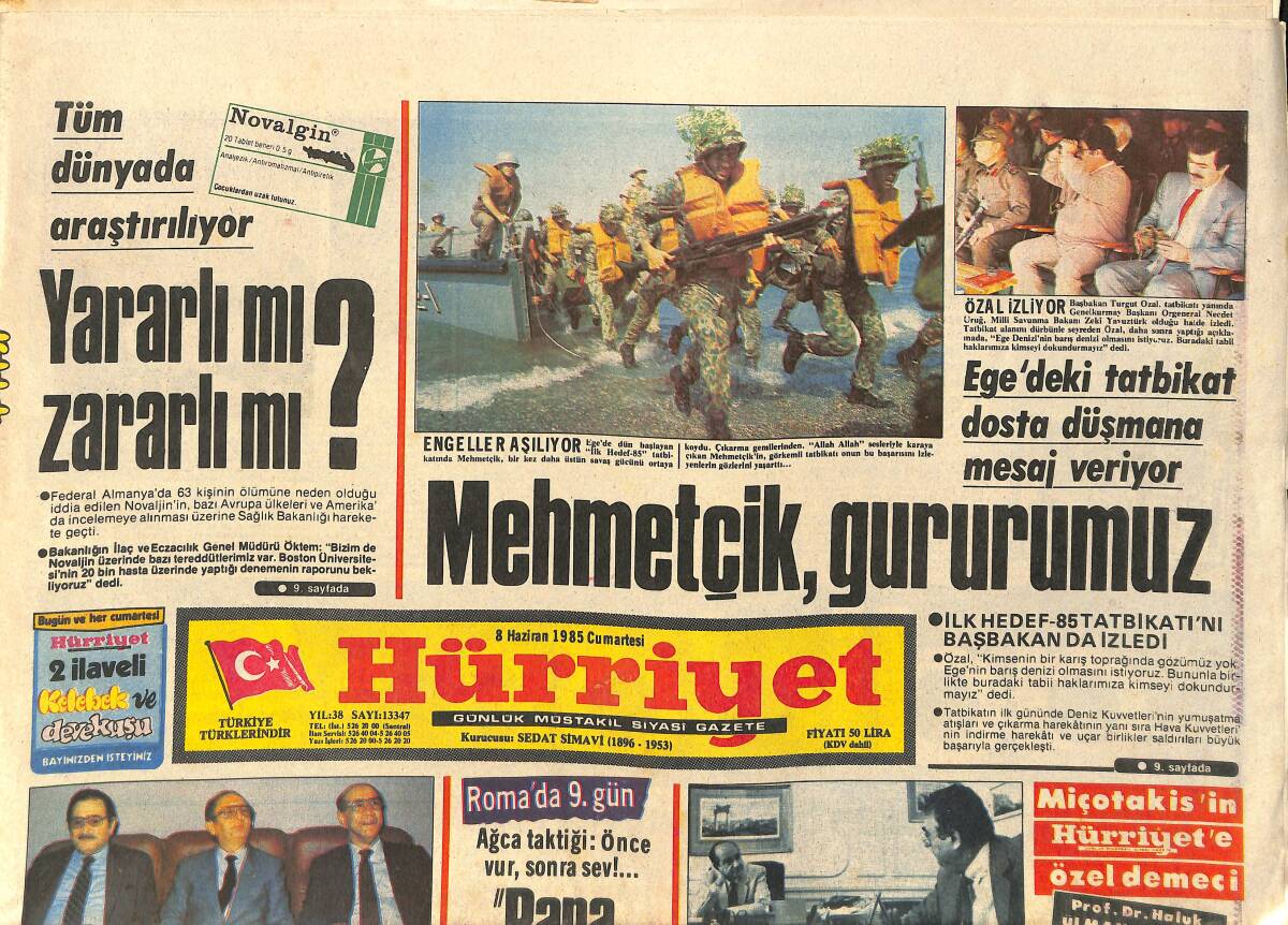 Hürriyet Gazetesi 8 Haziran 1985 - Türk-Yunan İlişkisi Kötü Ve Tehlikeli - Cindoruk, MDP'yi Yokluyor GZ3157 - 1
