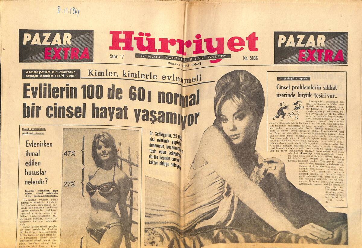 Hürriyet Gazetesi 8 Kasım 1964 - Kimler Kimlerle Evlenmeli - Mithat Paşa, Abdülhamit'in Daima Uykusunu Kaçırmıştı GZ138350 - 1