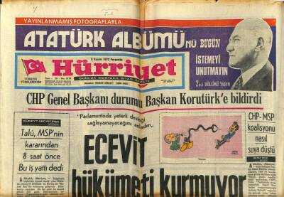Hürriyet Gazetesi 8 Kasım 1973 - Ecevit Hükümeti Kurmuyor GZ97481 - 1