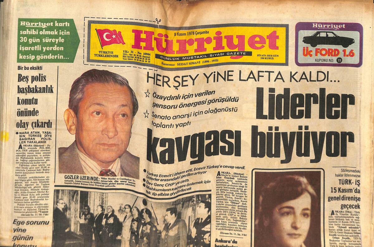 Hürriyet Gazetesi 8 Kasım 1978 - Liderler Kavgası Büyüyor - İran'da Askeri Hükümet Politikacıları Tutukluyor GZ133873 - 1