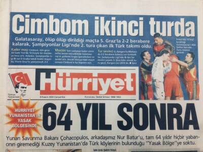 Hürriyet Gazetesi 8 Kasım 2000 - Galarasaray 2.Turda GZ46904 - 1