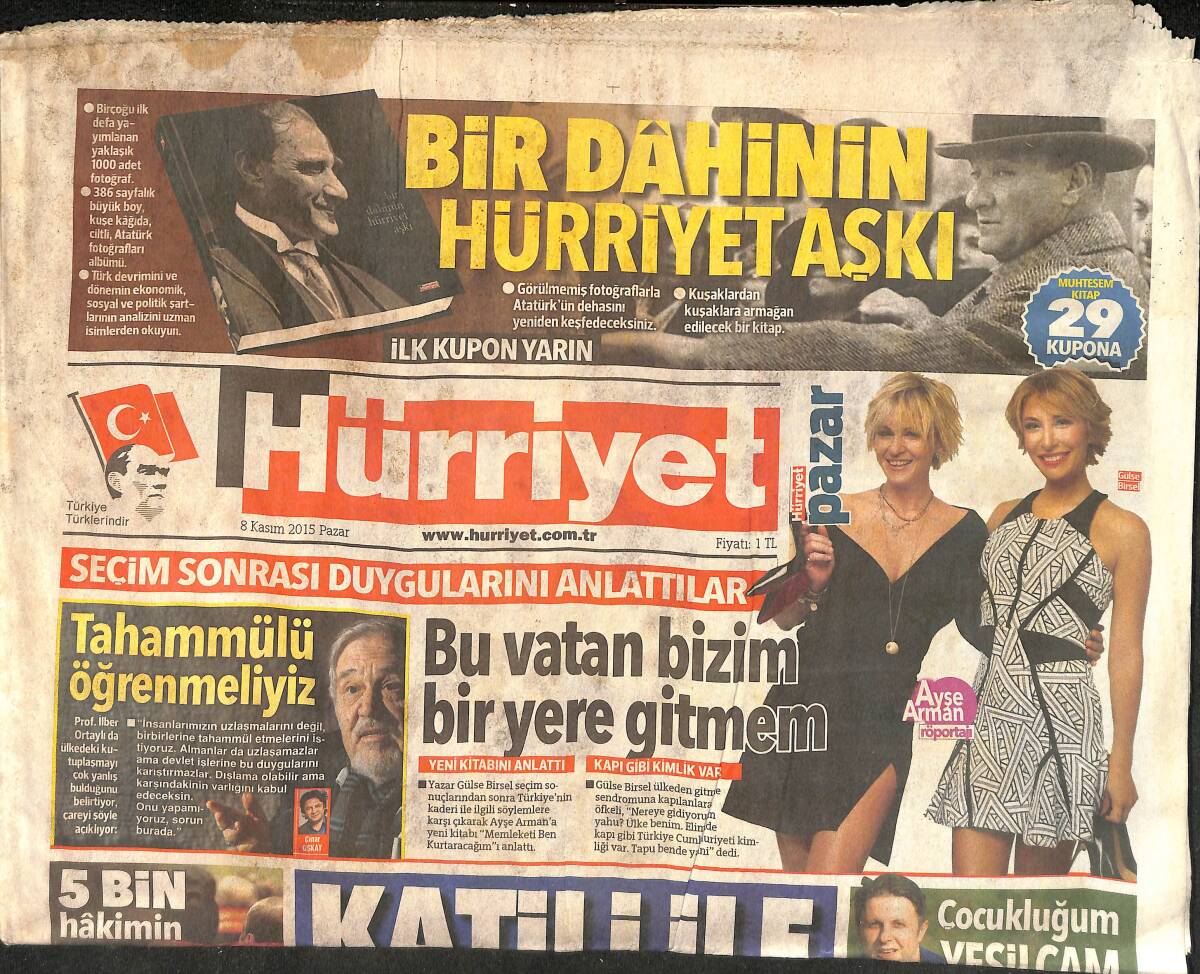Hürriyet Gazetesi 8 Kasım 2015 - İlber Ortaylı ''Tahammülü Öğrenmeliyiz'' GZ159653 - 1