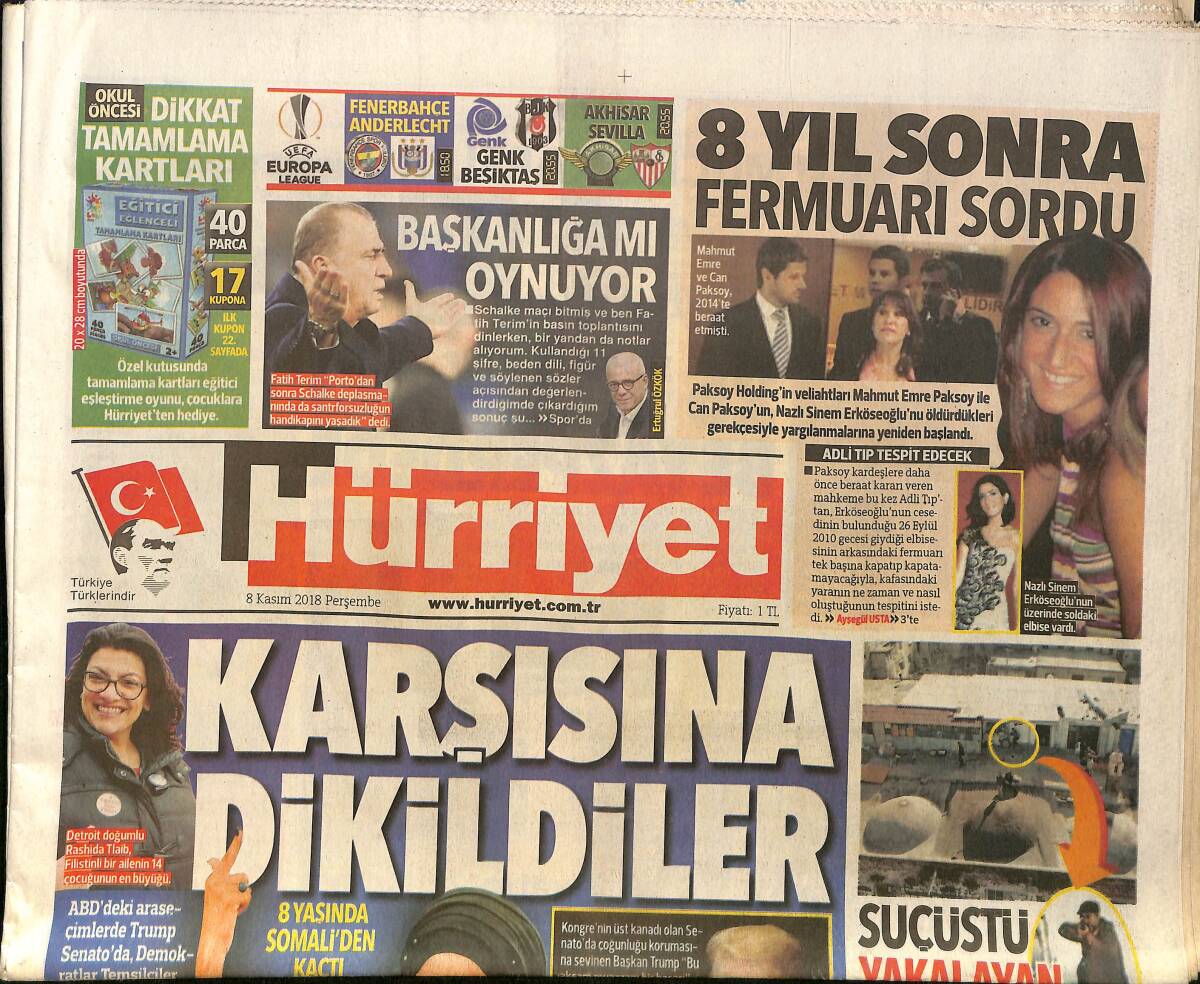 Hürriyet Gazetesi 8 Kasım 2018 - Ali Koç, Fatih Terim'in Tepki Gösterdiği O Sözünü Tekrarladı - Fatih Terim'in Amacı Galatasaray'ın Başkanı Olmak GZ154239 - 1