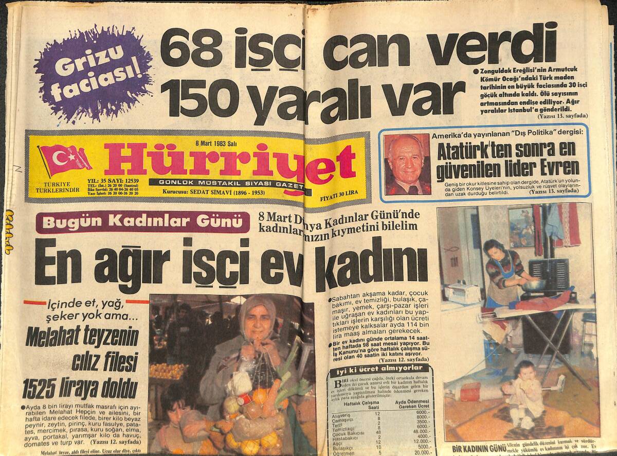 Hürriyet Gazetesi 8 Mart 1983 - Atatürk'ten Sonra En Güvenilen Lider Evren! - Kohl'un Zaferini Amerika Sıcak, Sovyetler Soğuk Karşıladı! GZ142214 - 1