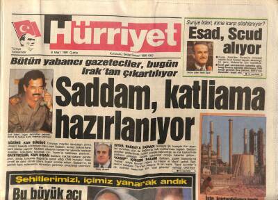 Hürriyet Gazetesi 8 Mart 1991 - Saddam Hüseyin Katliama Hazırlanıyor GZ89822 - 1