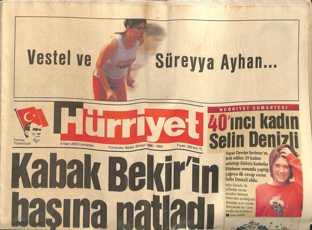 Hürriyet Gazetesi 8 Mart 2003 - Hint Güzeli Ebru Gündeş - Trabzonspor'un Hedefi Beşiktaş GZ157385 - 1
