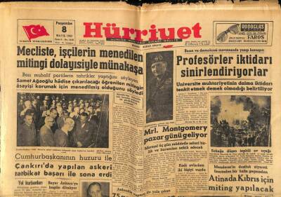 Hürriyet Gazetesi 8 Mayıs 1952 - Atinada Kıbrıs İçin Miting Yapılacak GZ81189 - 1