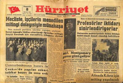 Hürriyet Gazetesi 8 Mayıs 1952 - Mecliste İşçilerin Menedilen Mitingi Dolayısıyla Münakaşa GZ99231 - 1