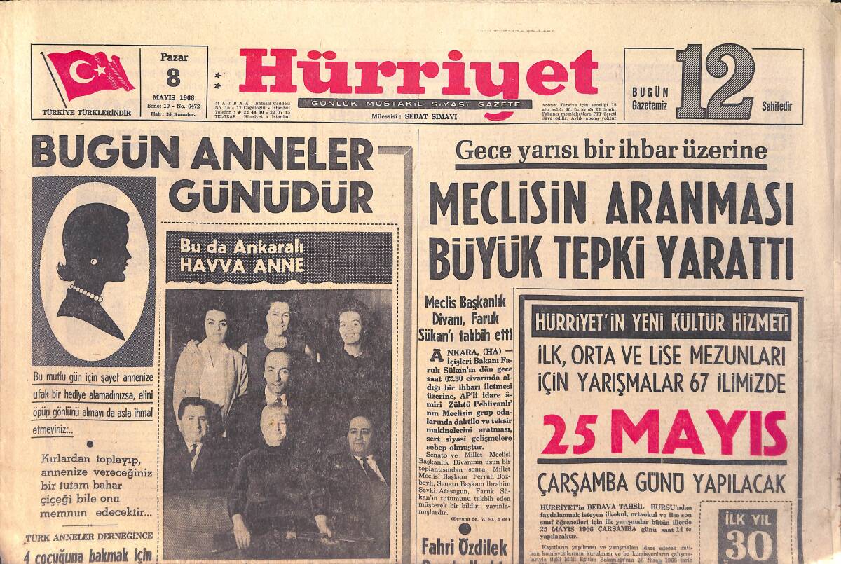 Hürriyet Gazetesi 8 Mayıs 1966 - Japon Şampiyonu Dünya Turu Yaptığı Bisikletini İstanbul'a Gelir Gelmez Çaldırdı - Bütün Egeyi Sarsan Zelzele GZ157054 - 1