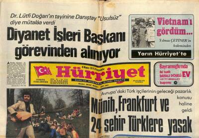 Hürriyet Gazetesi 8 Mayıs 1975 - Yıldıray Çınar Söyledi Almanlar Oynadı - Diyanet İşleri Başkanı Görevinden Alınıyor GZ118487 - 1