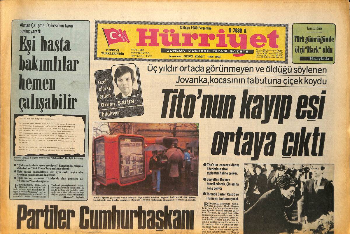Hürriyet Gazetesi 8 Mayıs 1980 - Bedelli Askerlik Yönetmeliği Hazır - İran Kendi Elçilikleri Kurtulunca Sevindi GZ157704 - 1