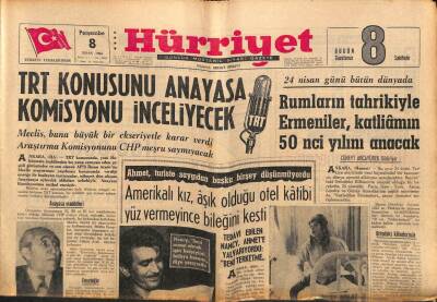 Hürriyet Gazetesi 8 Nisan 1965 - TRT Konusunu Anayasa Komisyonu İnceliyecek GZ77717 - 1