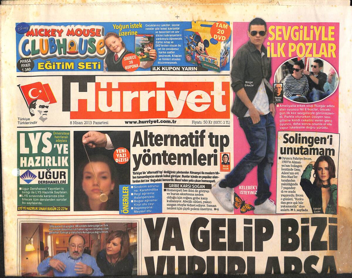 Hürriyet Gazetesi 8 Nisan 2013 - Taliban Öldürüldü - Erdoğan'dan Bahçeli'ye Suç Duyurusu GZ160237 - 1