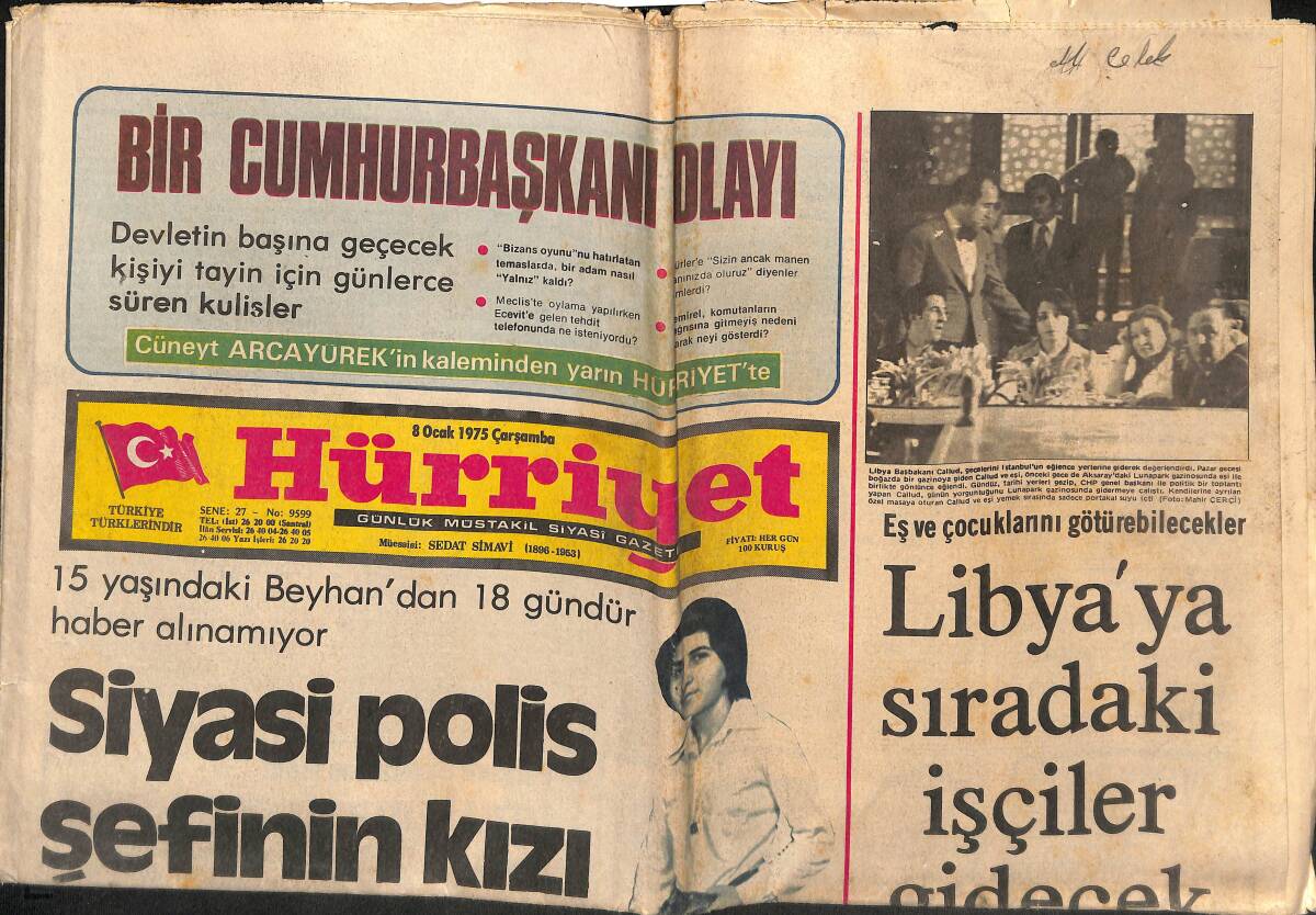 Hürriyet Gazetesi 8 Ocak 1975 - Burton Prenses Sevgilisinden de Ayrıldı - Ecevit Kapı Kapı Annesini Aradı GZ160339 - 1