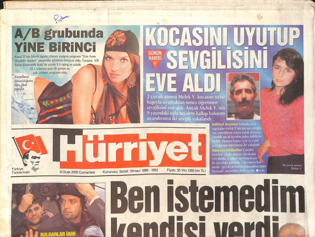 Hürriyet Gazetesi 8 Ocak 2005 - Evrendeki En Büyük Patlama Keşfedildi - Murat Demirel Ve Eşi Bulgaristan'dan Türkiye'ye Sınır Dışı Edildi GZ2005 - 1