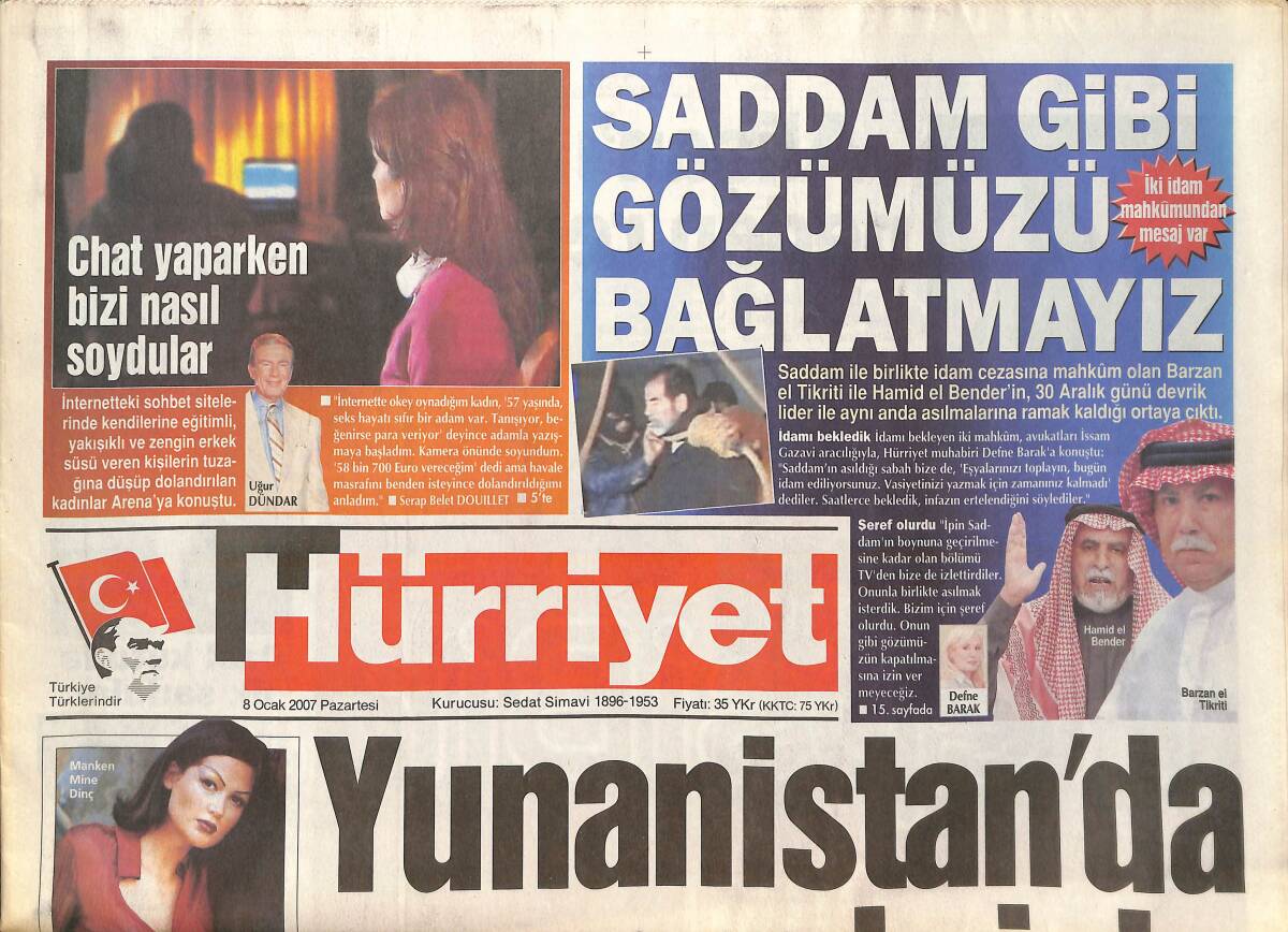 Hürriyet Gazetesi 8 Ocak 2007 - Deniz Baykal: Sosyetik Bir Aile Olmak İstemiyoruz! - Yunanistan'da Mumya Krizi! GZ137883 - 1