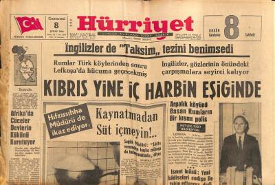 Hürriyet Gazetesi 8 Şubat 1964 - Kıbrıs Yine İç Harbin Eşiğinde GZ81735 - 1