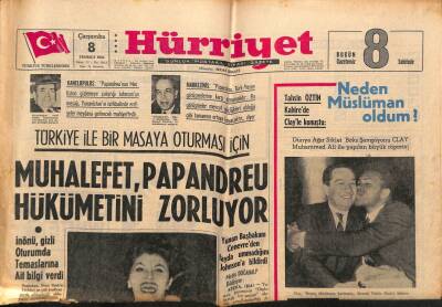 Hürriyet Gazetesi 8 Temmuz 1964 - İnönü , Gizli Oturumda Temaslarına Ait Bilgi Verdi GZ81835 - 1