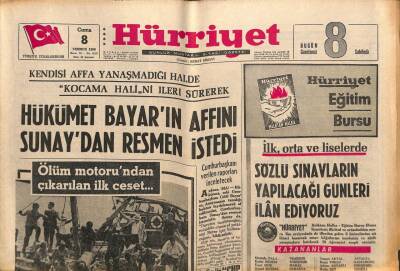 Hürriyet Gazetesi 8 Temmuz 1966 - Hükümet Bayarın Affını Sunaydan Resmen İstedi GZ81689 - 1