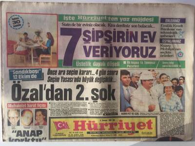 Hürriyet Gazetesi 8 Temmuz 1986 - Özadan 2. Şok Önce Ara Seçim Kararı 4 Gün Sonra Seçim Yasasında Büyük Değişiklik GZ16753 - 2