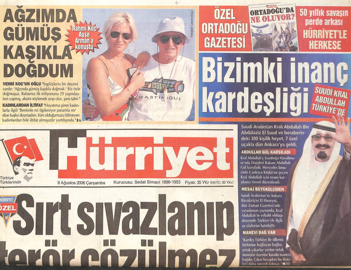 Hürriyet Gazetesi 9 Ağustos 2006 - Rahmi Koç: Ağzımda Gümüş Kaşıkla Doğdum! - Başbakan Erdoğan'dan Lojman Talimatı GZ137695 - 1
