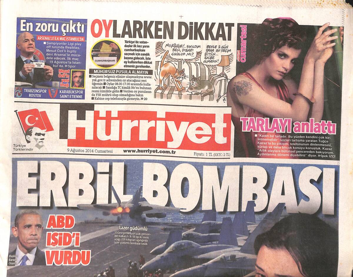 Hürriyet Gazetesi 9 Ağustos 2014 - Aziz Yıldırım Ersun Yanal'ı İkaz Etti - ABD, IŞİD'i Vurdu GZ155244 - 1