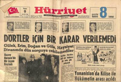 Hürriyet Gazetesi 9 Aralık 1962 - Yunanistanda Kilise İle Hükümetin Arası Açıldı - Kuzey Borneoda Bir İsyan Başladı GZ91965 - 1