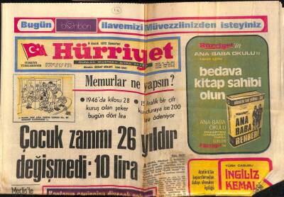 Hürriyet Gazetesi 9 Aralık 1972 - Memurlar Ne Yapsın, Çocuk Zammı 26 Yıldır Aynı GZ54644 - 1