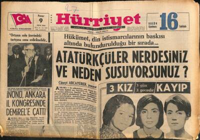 Hürriyet Gazetesi 9 Ekim 1966 - İnönü , Ankara İl Kongresinde Demirele Çattı GZ117453 - 1