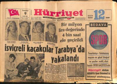 Hürriyet Gazetesi 9 Ekim 1967 - İsviçreli Kaçaklar Tarabyada Yakalandı GZ91907 - 1