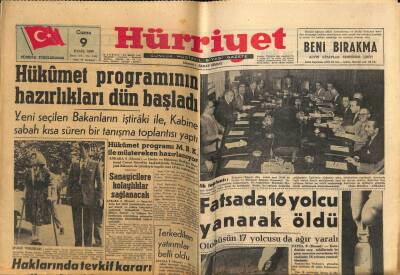 Hürriyet Gazetesi 9 Eylül 1960 - Fatsada 16 Yolcu Yanarak Öldü GZ81953 - 1