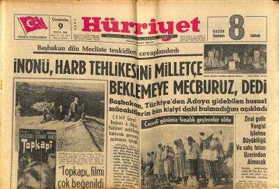 Hürriyet Gazetesi 9 Eylül 1964 - İnönü , Harb Tehlikesini Milletçe Beklemeye Mecburuz , dedi GZ81900 - 1