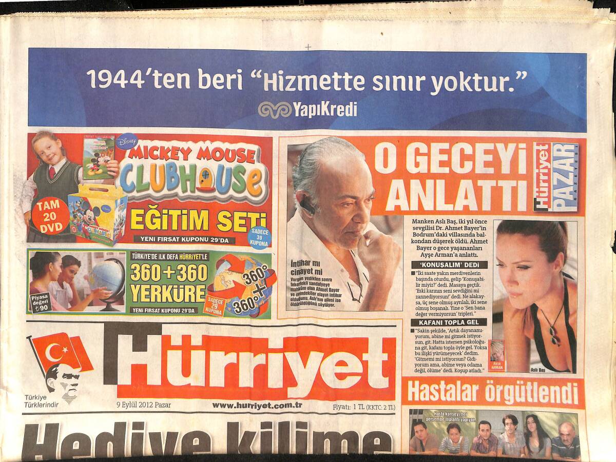 Hürriyet Gazetesi 9 Eylül 2012 - Aykut Kocaman 'Alex'i Kıskanmak Yapıma Ters' - Madonna'ya Teşekkür Putin'e Ateş GZ160140 - 1
