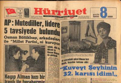 Hürriyet Gazetesi 9 Haziran 1962 - AP Mutediller , Lidere 5 Tavsiyede Bulundu GZ117490 - 1